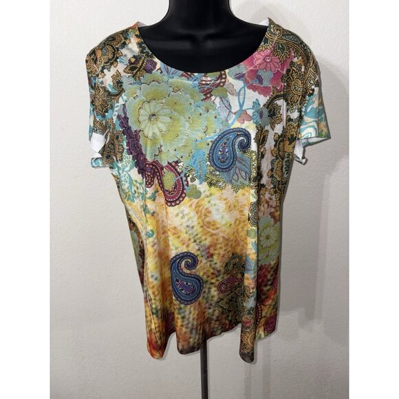 Appropriate Behavior Top Women  Large 12/14 Paisley  Short Sleeve Blouse Boho - Picture 1 of 7